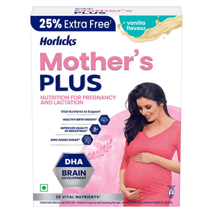 Horlicks Mother's Plus Vanilla Health Drink 500 g Refill Pack|| For Pregnancy & Lactation with Proteins for Healthy Birth Weight - No Added Sugar