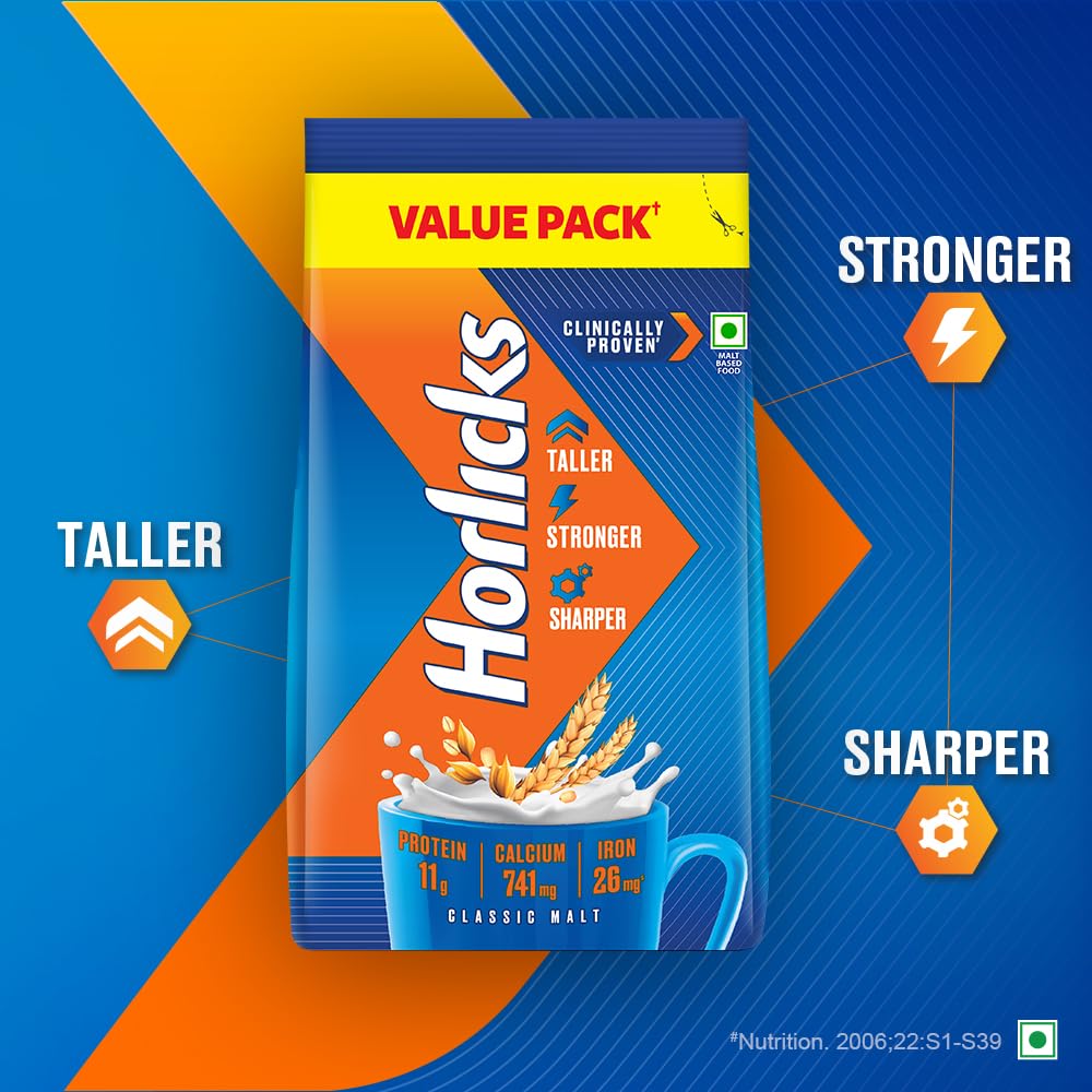 Horlicks Nutrition Drink Pouch - 750 g - Classic Malt - Clinically Proven to make kids Taller, Stronger, Sharper