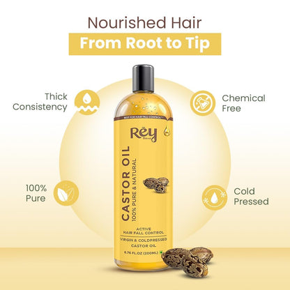 Rey Naturals Cold Pressed Castor Oil, 200ml