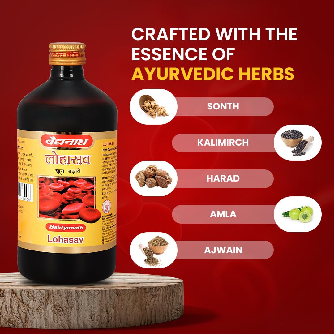 Baidyanath Lohasav - 450ml | An Ayurvedic Formulation| Helpful in Managing Anameia & Loss of Appetite | Helps in Spleen, Liver & Digestive Problems (Pack of 3)