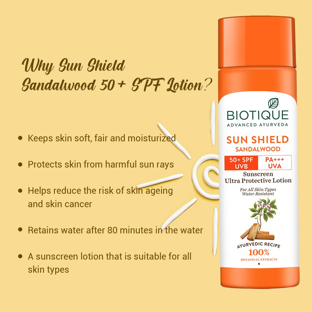Biotique Bio Sandalwood Sunscreen Ultra Soothing Face Lotion, SPF 50+ |Ultra Protective Lotion| 120ml
