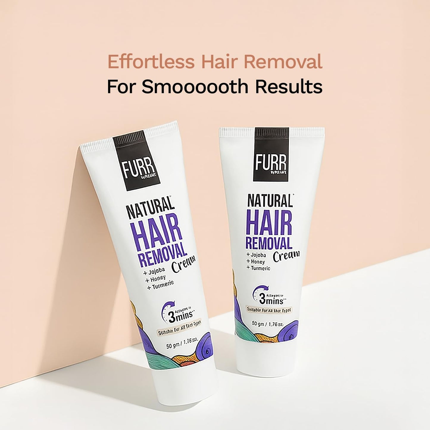 FURR Natural Hair Removal Cream -50gm | Removes Hair In 5 Minutes | Soothes Skin | Enriched With Vitamin E Turmeric, Honey, Jojoba Oil & Avocado | For Men and Women | Suitable For All Skin Types