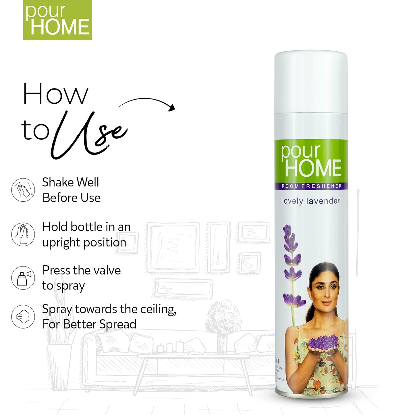 POUR HOME Lovely Lavender Room Air Freshener Spray - 220ML