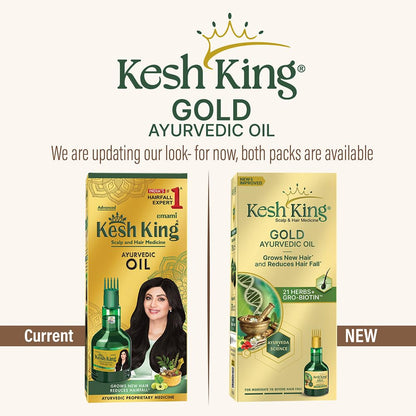 Kesh King Gold Ayurvedic Hair Oil with 21 Herbs and Gro-Biotin, Helps Grow New Hair and Reduce Hair Fall, Comes with a Hairfall Reduction Tracker,