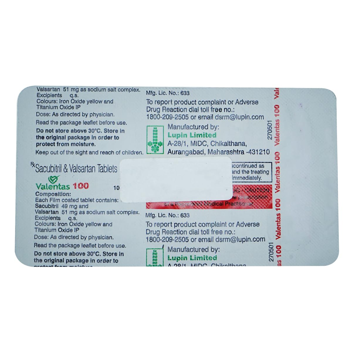 Valentas 100 - Strip of 10 Tablets