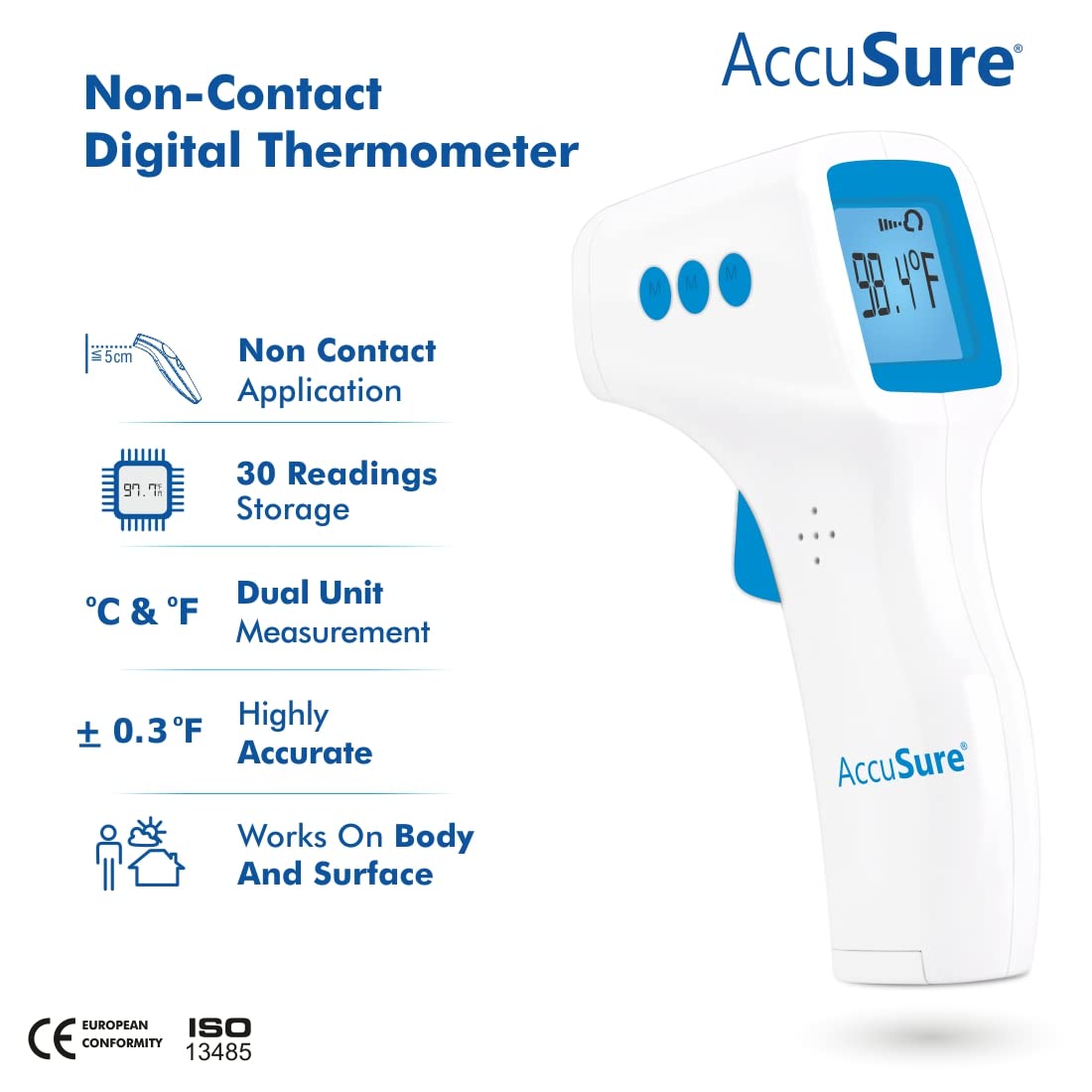 AccuSure HS Non Contact Infrared Thermometer- Digital Thermometer -Non Contact Forehead Thermometer for Adults and kids-Fever Temperature Gun