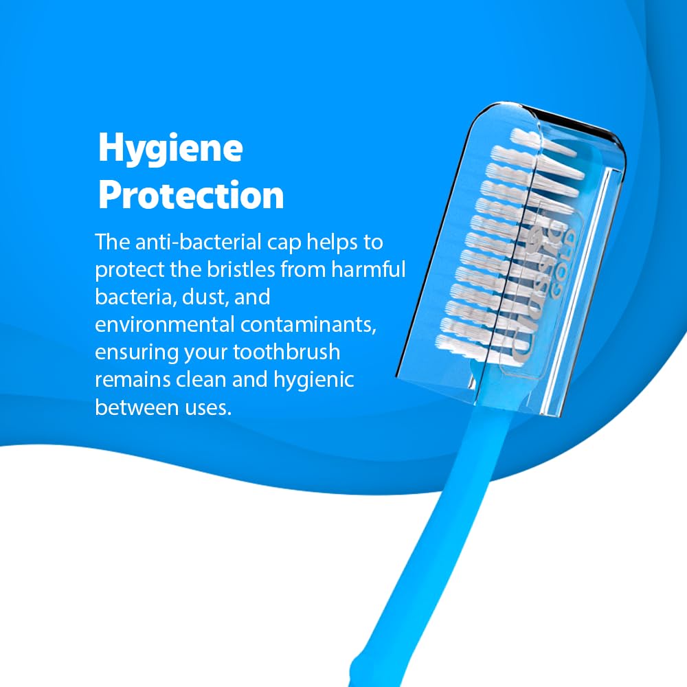Classic Gold Supreme Manual Toothbrush for Adults | With Hard Dupont Tynex Bristles for Healthy Gums and Anti Bacterial Cover Cap | Pack of 12 Pieces