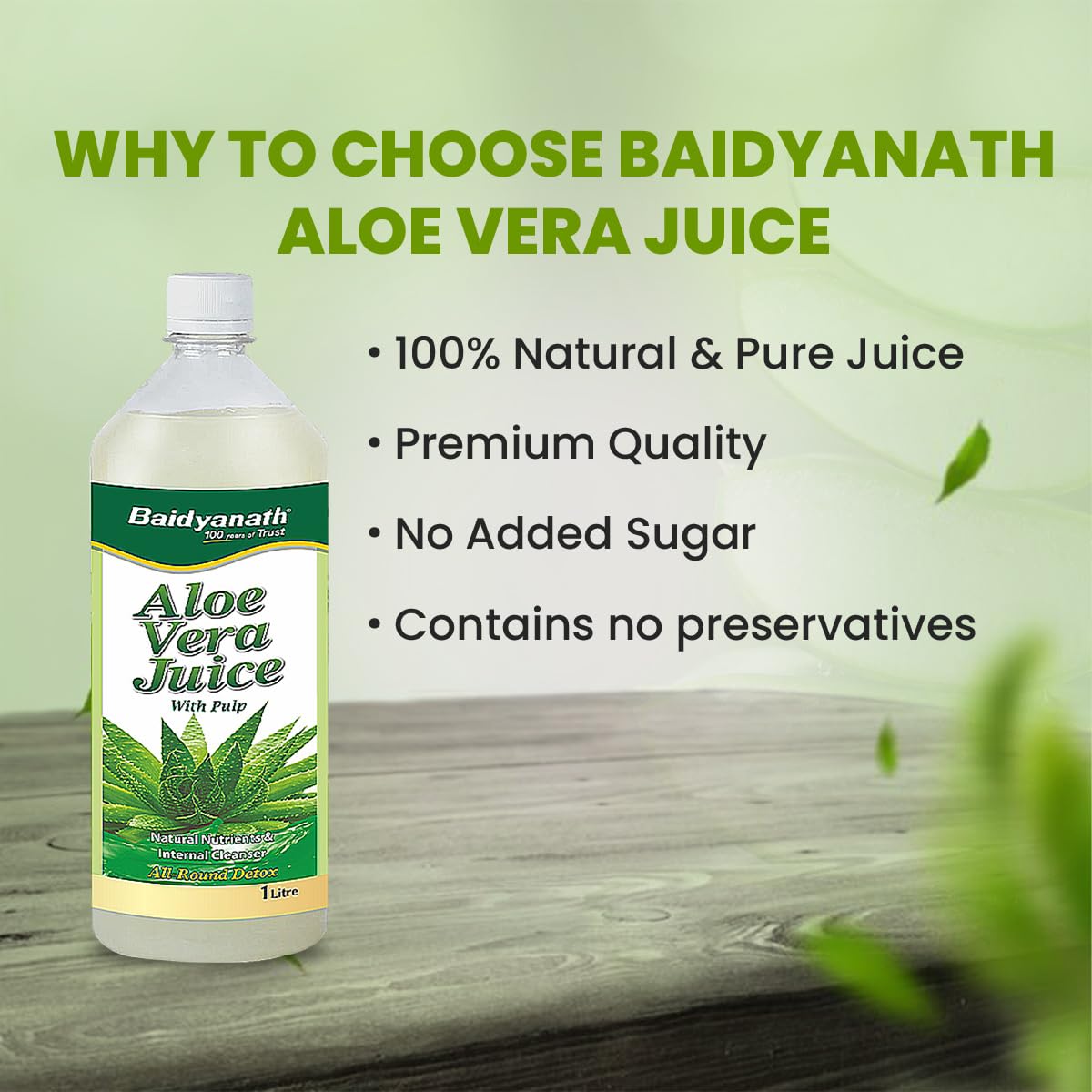 Baidyanath Aloe Vera Juice (with Pulp)- 1000ML | No Added Sugar | Source of Natural Nutrients, Boosts Immunity & Digestion