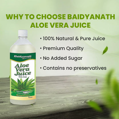 Baidyanath Aloe Vera Juice (with Pulp)- 1000ML | No Added Sugar | Source of Natural Nutrients, Boosts Immunity & Digestion