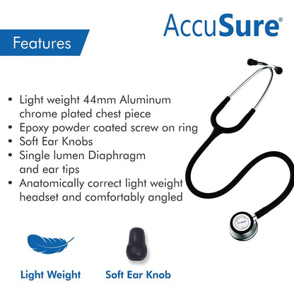 AccuSure Doctors Stethoscope Seamless PVC Tubing Superb Heart Monitoring Stethoscope Medical Equipment, Health Instrument | Lightweight | Compact | Classc Look | ST01 For Medical Students And Doctors