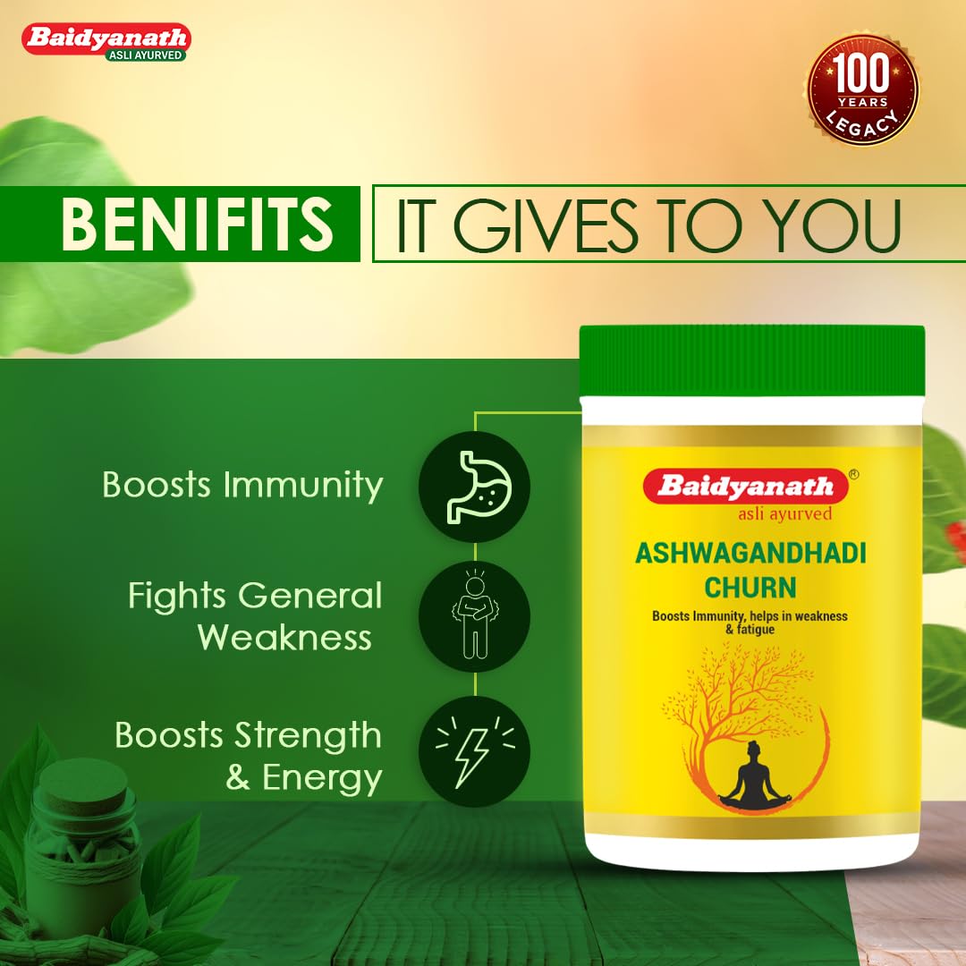Baidyanath Ashwagandhadi Churna - Made with Ayurvedic Herbs to Combat General Debility - 100g