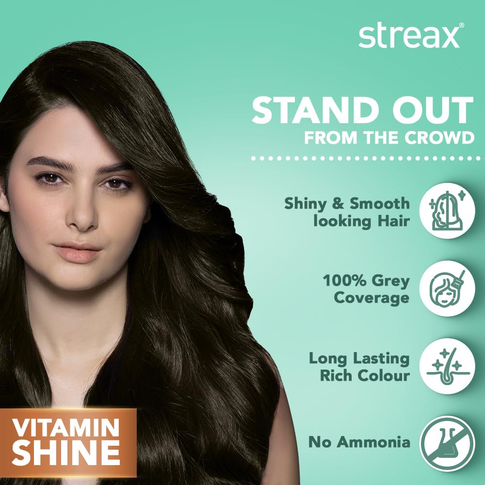 Streax Crème Permanent Hair Colour - 5 Light Brown Hair Color- 120 ml, 100% Grey coverage, Ammonia Free Hair Color, Long Lasting Hair colour for women