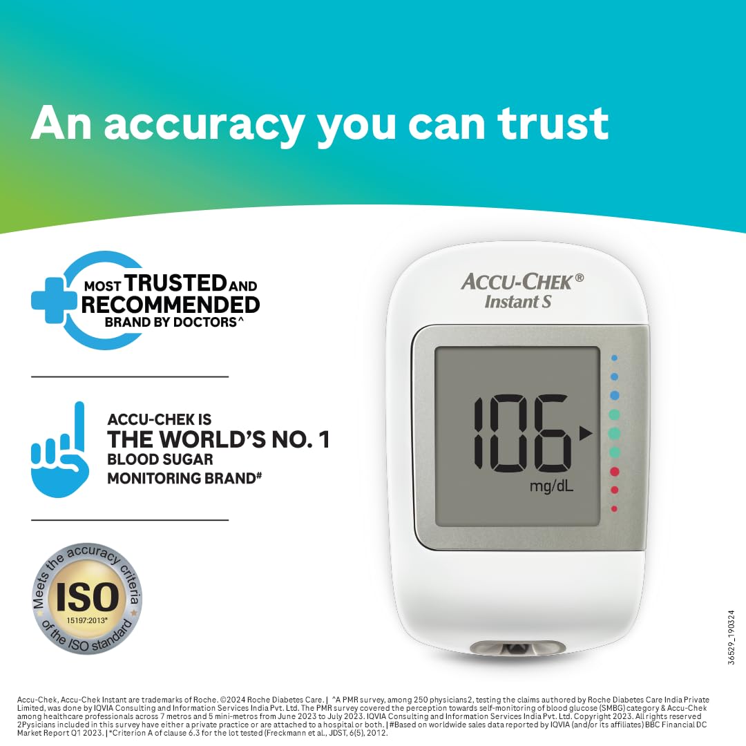 Accu-Chek Instant S Blood Glucose Glucometer Kit with Vial of 10 Strips, 10 Lancets and a Lancing device