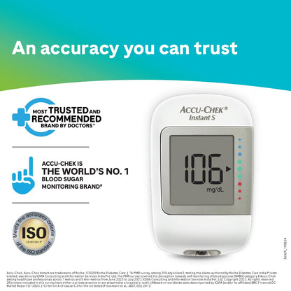 Accu-Chek Instant S Blood Glucose Glucometer Kit with Vial of 10 Strips, 10 Lancets and a Lancing device