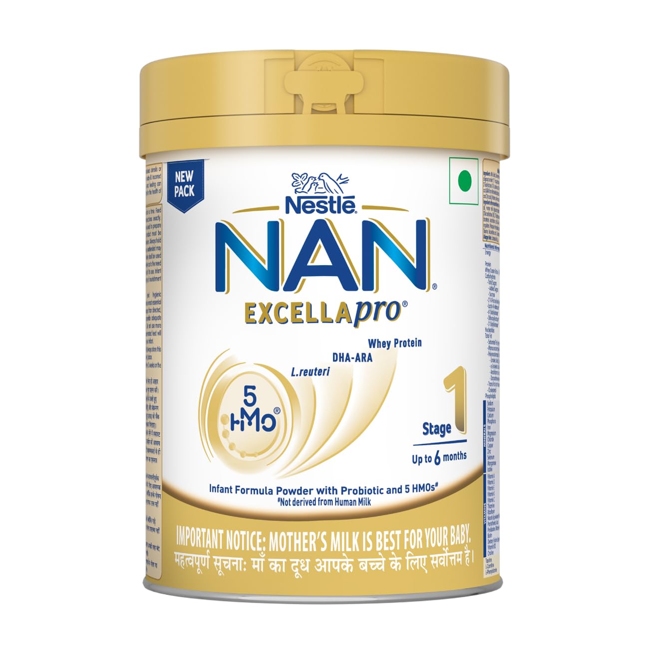 Nestlé NAN EXCELLAPRO Stage 1 Infant Formula Milk Powder with HMOs & Probiotic for Babies (Up To 6 Months), 400g Tin With Smartlid