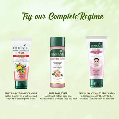 Biotique Fruit Brightening Face Wash| Ayurvedic and Organically Pure| Advanced Swiss Technology |100% Botanical Extracts| Suitable for All Skin Types | 100mL