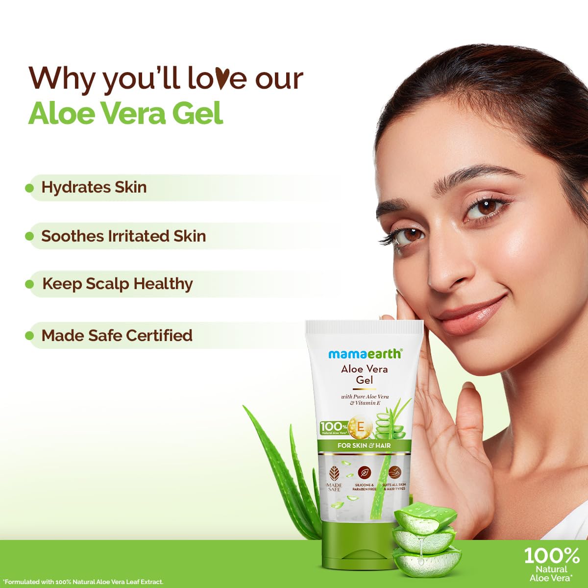 Mamaearth Aloe Vera Gel with 100% Pure & Natural Aloe Vera & Vitamin E for Skin & Hair |100ml