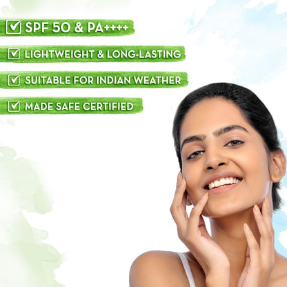 Mamaearth Ultra Light Indian Sunscreen with Carrot Seed & Turmeric | SPF 50 PA ++++ | UVA & UVB Protection | Tan Protection | No White Cast | Non-Greasy & Quick Absorbing | Super Lightweight | Suits All Skin Types | In-Vivo Tested | 80 g