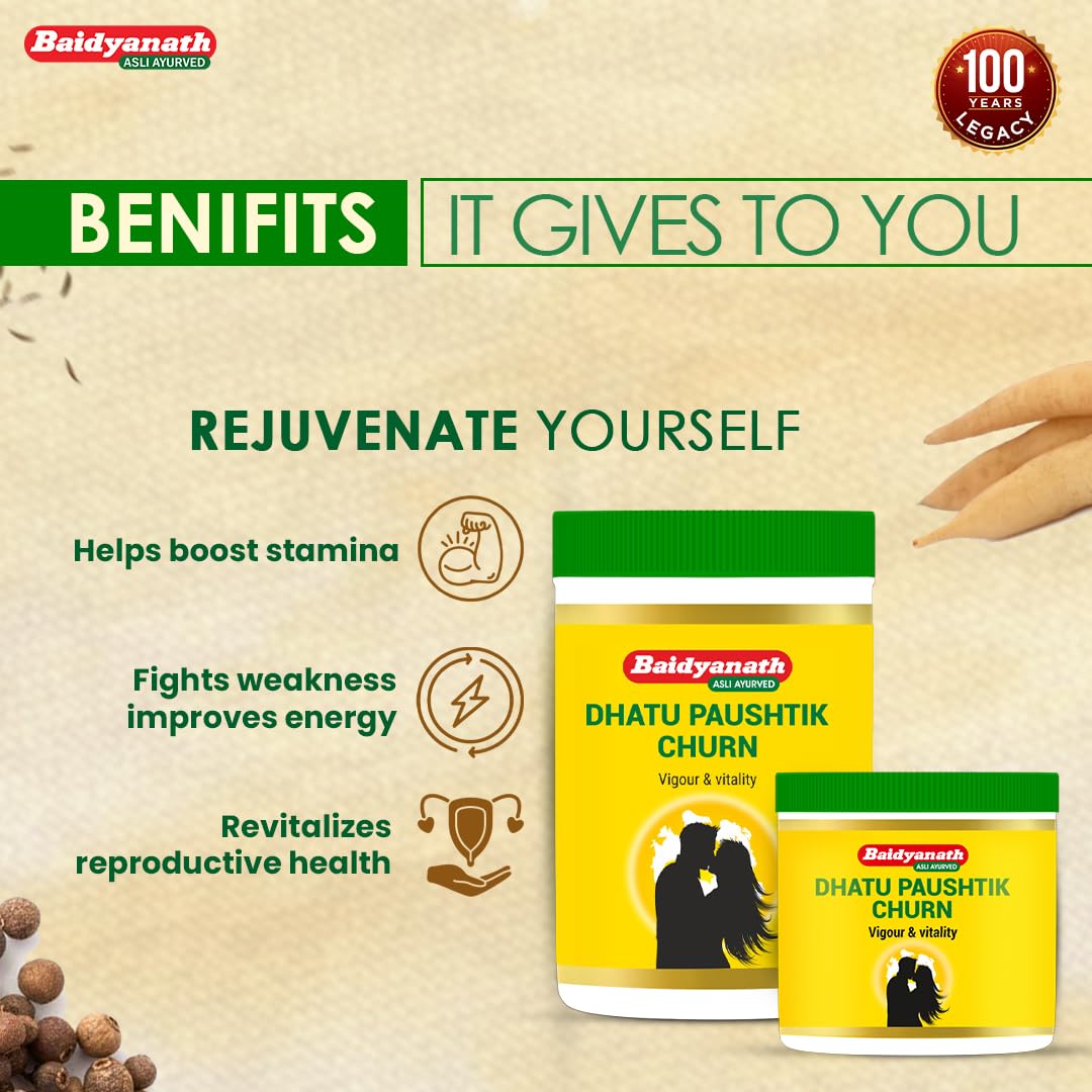 Baidyanath Dhatu Paushtik Churna - 100g | Ayurvedic Herbal Powder for Strength, Stamina and Daily Energy Support | With Ashwagandha, Safed Musli, Shatavari & Kaunch Beej |