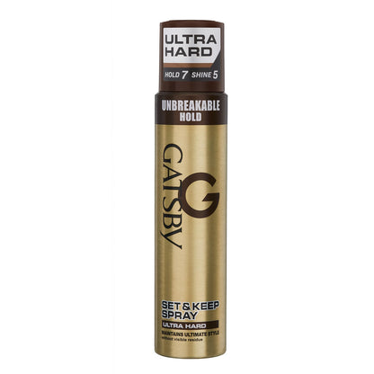 Gatsby Japan Set & Keep Hair Spray - Ultra Hard 250ml | Quick Drying, Long Lasting Hold, No Flaking, Natural Shine, & Easy Wash Off | Contains UV Ray Protector | Hair Spray For Salon Like Finish