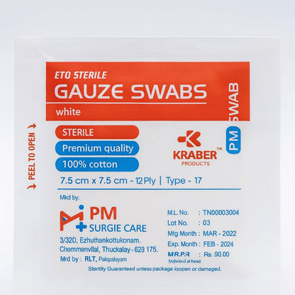 Sterile Gauze Size 7.5Cm X 7.5Cm 12Ply