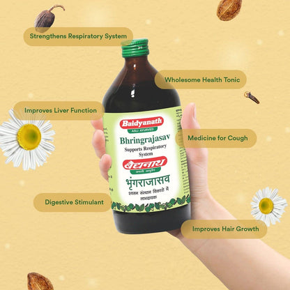 Baidyanath Bhringrajasava 450 ml - Ayurvedic Formula for Healthy Hair, Liver Wellness & Digestive Health