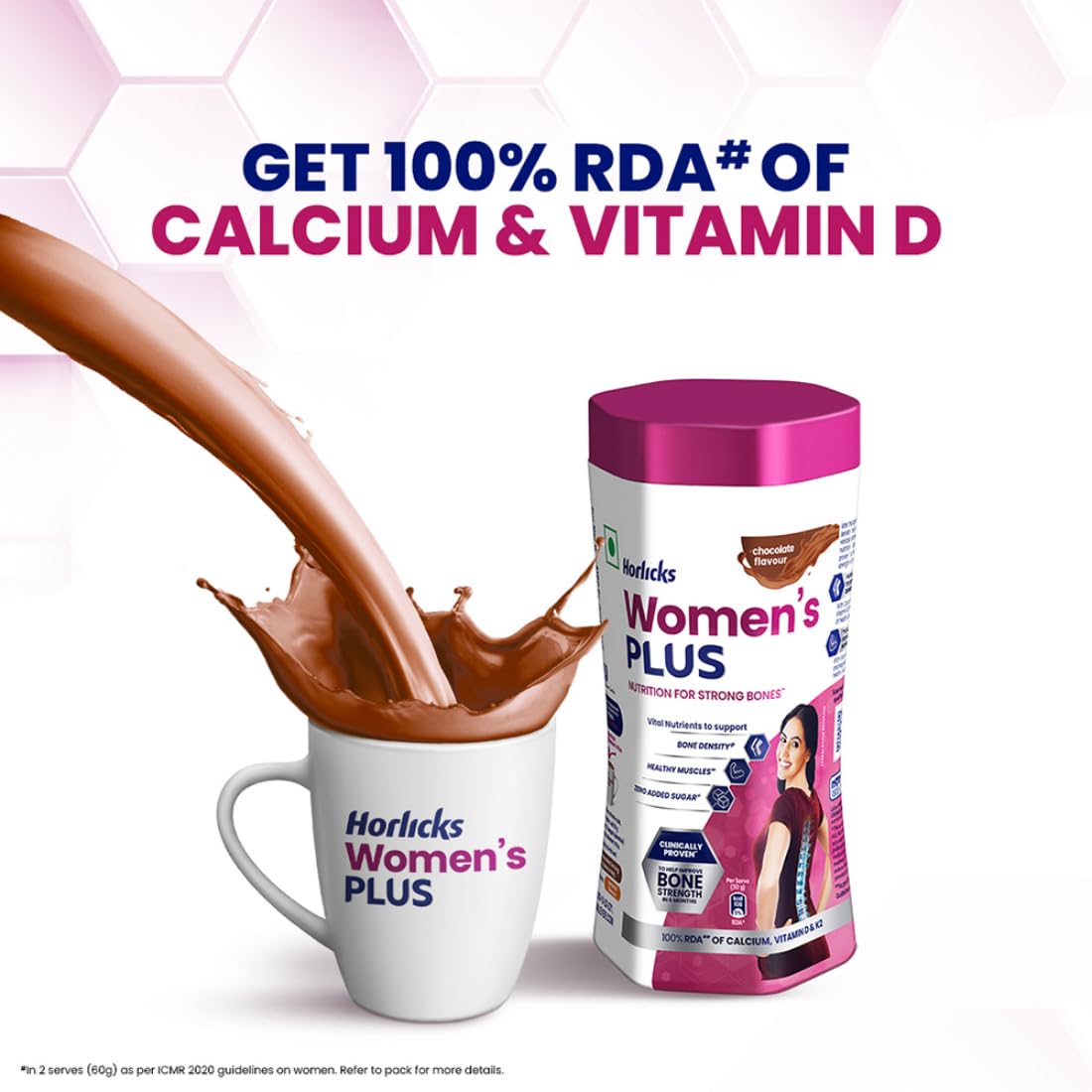 Horlicks Women's Plus Chocolate Nutrition Drink 400 g Jar, Nutrition for strong Bones with 100% daily Calcium & Vitamin D - No Added Sugar