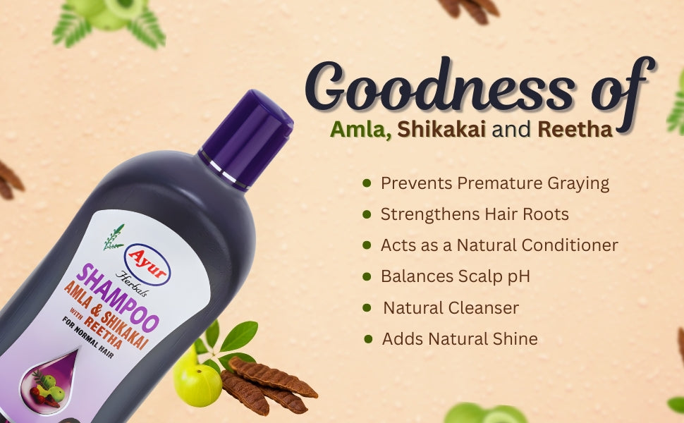 Ayur Herbals Shampoo Amla Shikakai with Reetha for Normal Hair 500ml