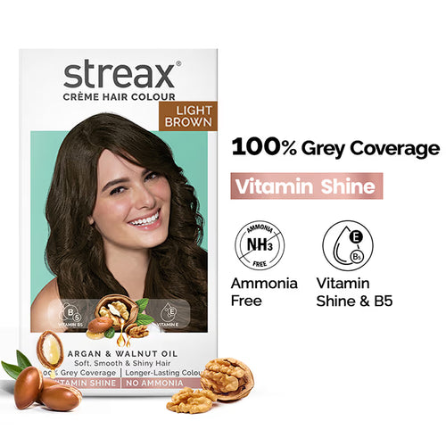 Streax Cream Hair Colour With 100% Grey Coverage & No Ammonia - 5 Light Brown