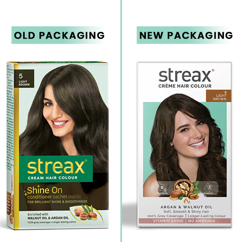 Streax Cream Hair Colour With 100% Grey Coverage & No Ammonia - 5 Light Brown
