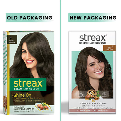 Streax Cream Hair Colour With 100% Grey Coverage & No Ammonia - 5 Light Brown