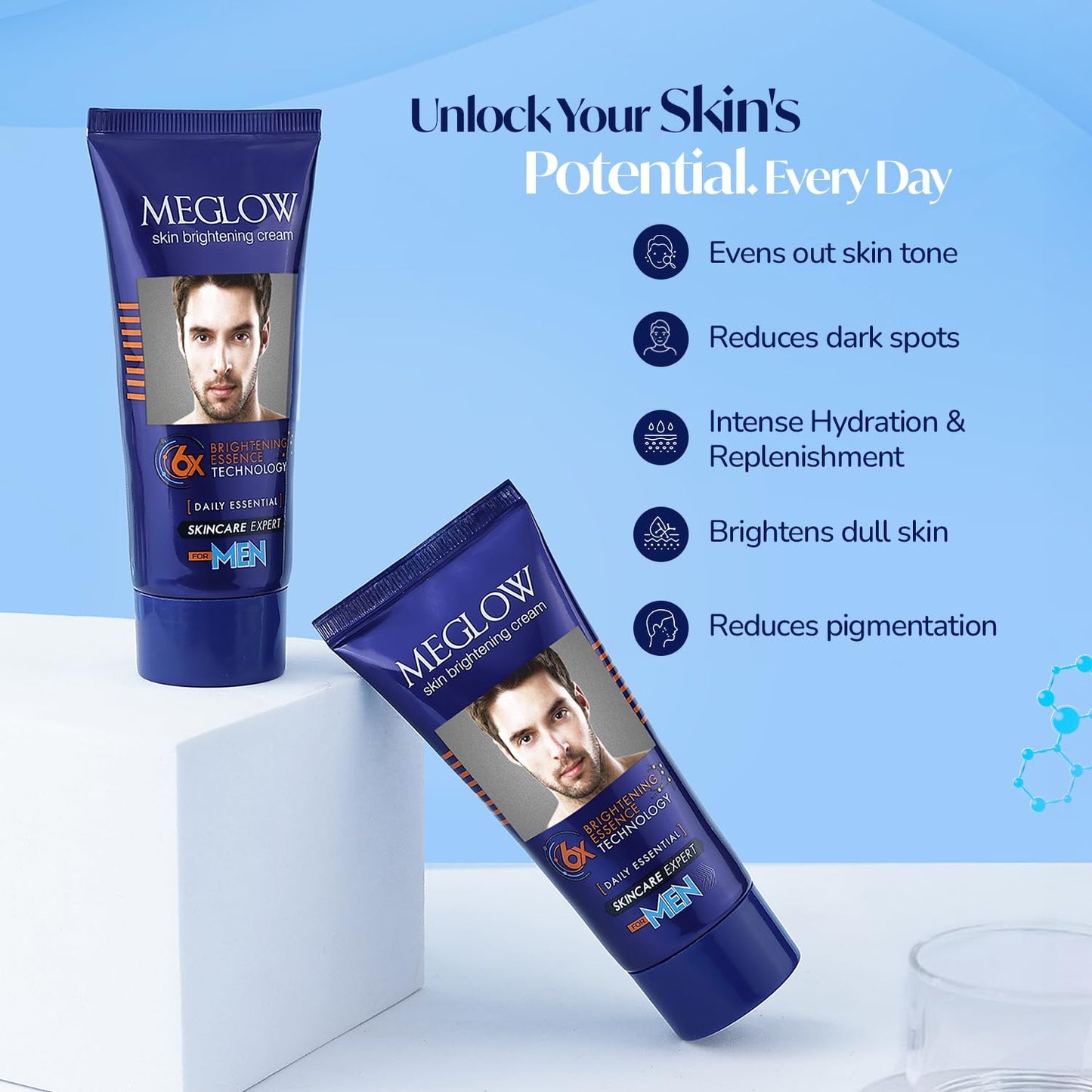 Meglow Skin Brightening & Whitening Cream For Men | Face Cream For Glowing Skin with Vitamin E | Reduces Dark Spots, Prevents Pigmentation, & Evens Tone | 30g
