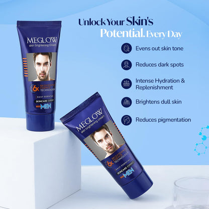 Meglow Skin Brightening & Whitening Cream For Men | Face Cream For Glowing Skin with Vitamin E | Reduces Dark Spots, Prevents Pigmentation, & Evens Tone | 30g