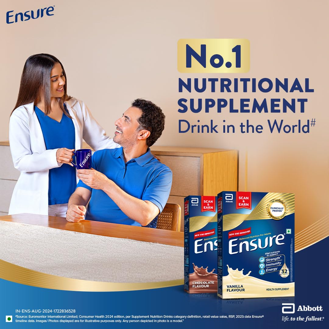 Ensure No 1 Nutritional Supplement Drink in the world, 32 nutrients High Protein,Calcium,Vit D, Vanilla 950g/1kg, Wt may vary, Powder, 1 count, 35 servings