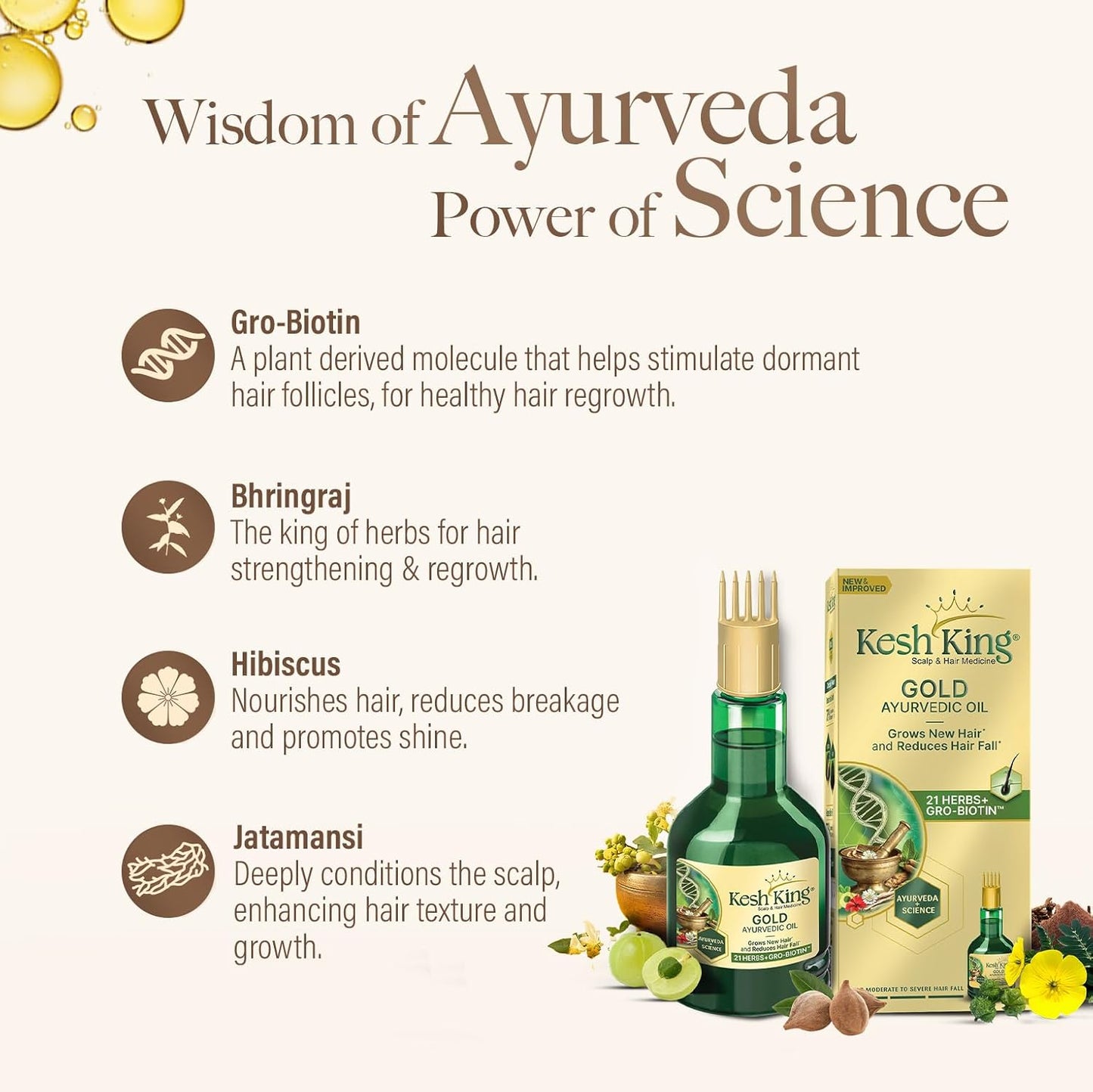 Kesh King Gold Ayurvedic Hair Oil with 21 Herbs and Gro-Biotin, Helps Grow New Hair and Reduce Hair Fall, Comes with a Hairfall Reduction Tracker,