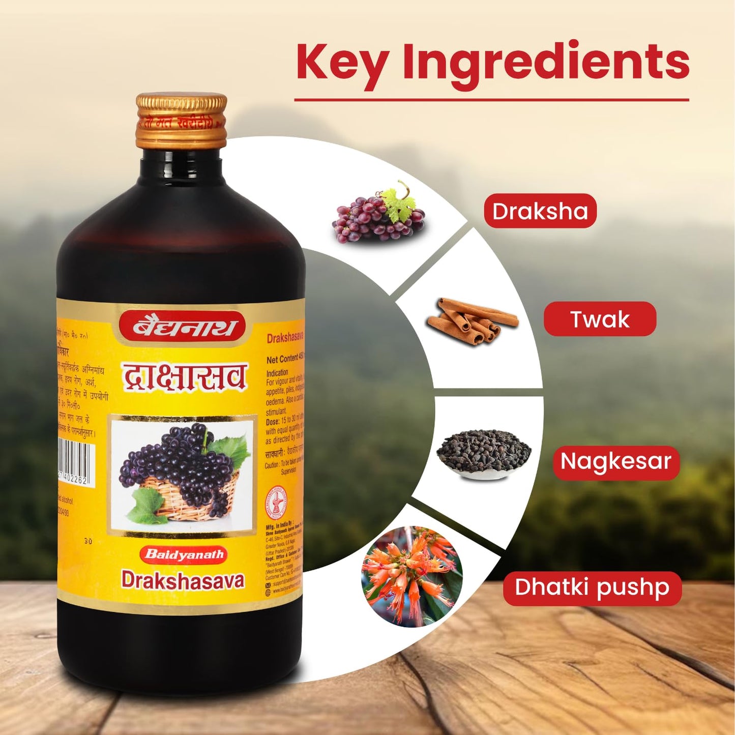 Baidyanath Ayurved Drakshasava 450ml | Helps to Preserve the Strength | Effective Solution for Loss of Appetite, Tiredness, Restlessness