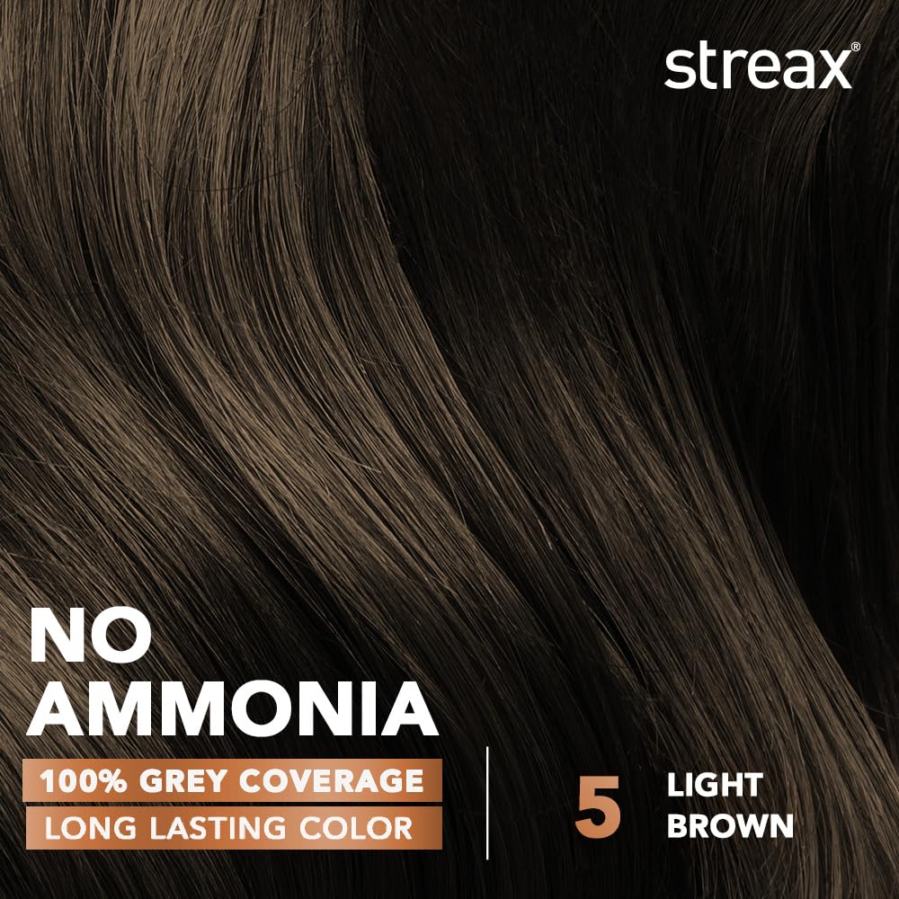 Streax Crème Permanent - 5 Light Brown Hair Color- 50 g