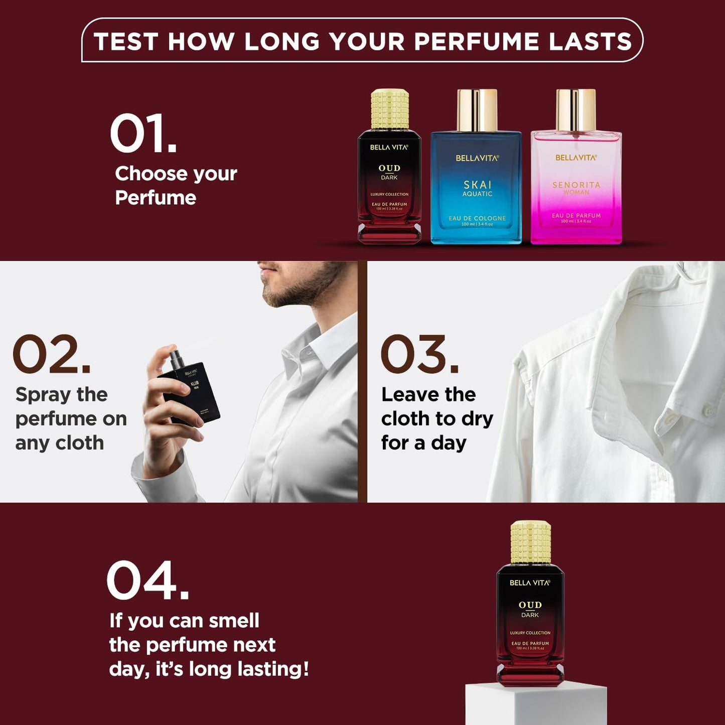Bella Vita Luxury Men Oud Dark Eau De Parfum Intense Liquid Perfume With Grapefruit, Orris, Vetiver |Woody, Musky Long Lasting Edp Fragrance Scent 100 Ml