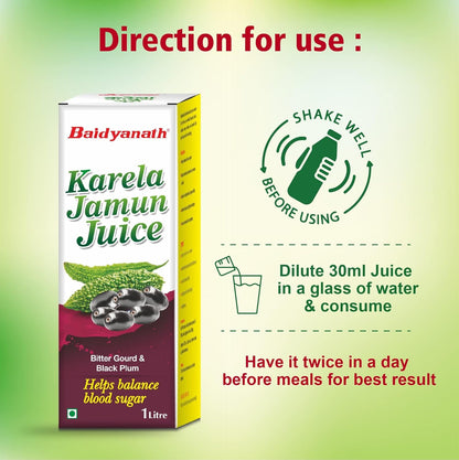 Baidyanath Ayurved Karela Jamun Juice 1L | Natural Remedy For Blood Sugar Management | Helps in Reducing the Bad Cholesterol Levels & Improves overall Health and Wellness