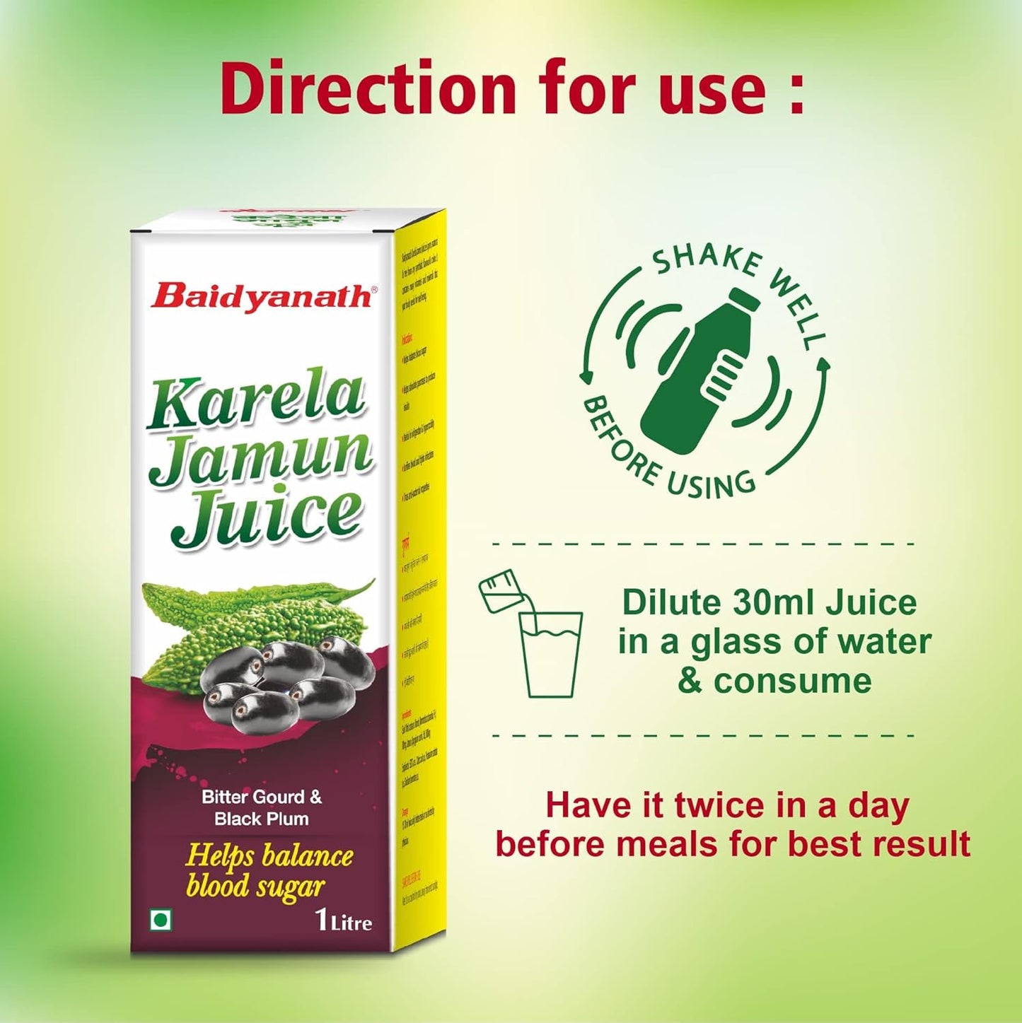 Baidyanath Ayurved Karela Jamun Juice 1L | Natural Remedy For Blood Sugar Management | Helps in Reducing the Bad Cholesterol Levels & Improves overall Health and Wellness