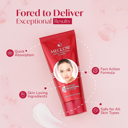 Meglow Skin Brightening Moisturizer Cream for Women| Hydrates, Repairs, Radiates | Reduces Dark Spots, Melanin, Melasma | Prevents Pigmentation | Even Tone- 50g