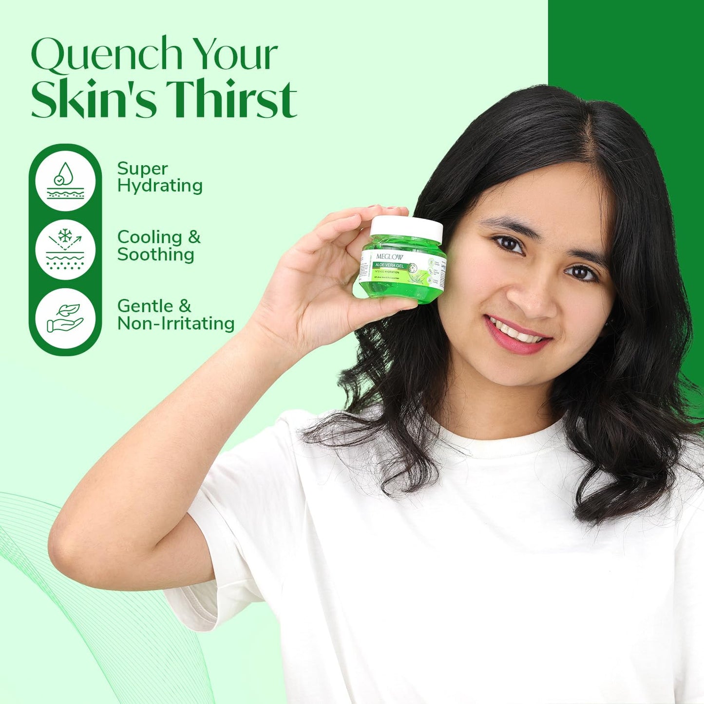 Meglow Aloe Vera Gel for Intense Hydration | Get Soft, Smooth & Nourished Skin | Pure Aloevera Gel with Cucumber Extracts | Naturally Hydrating & Skin Moisturizing Gel 100g - Pack of 1