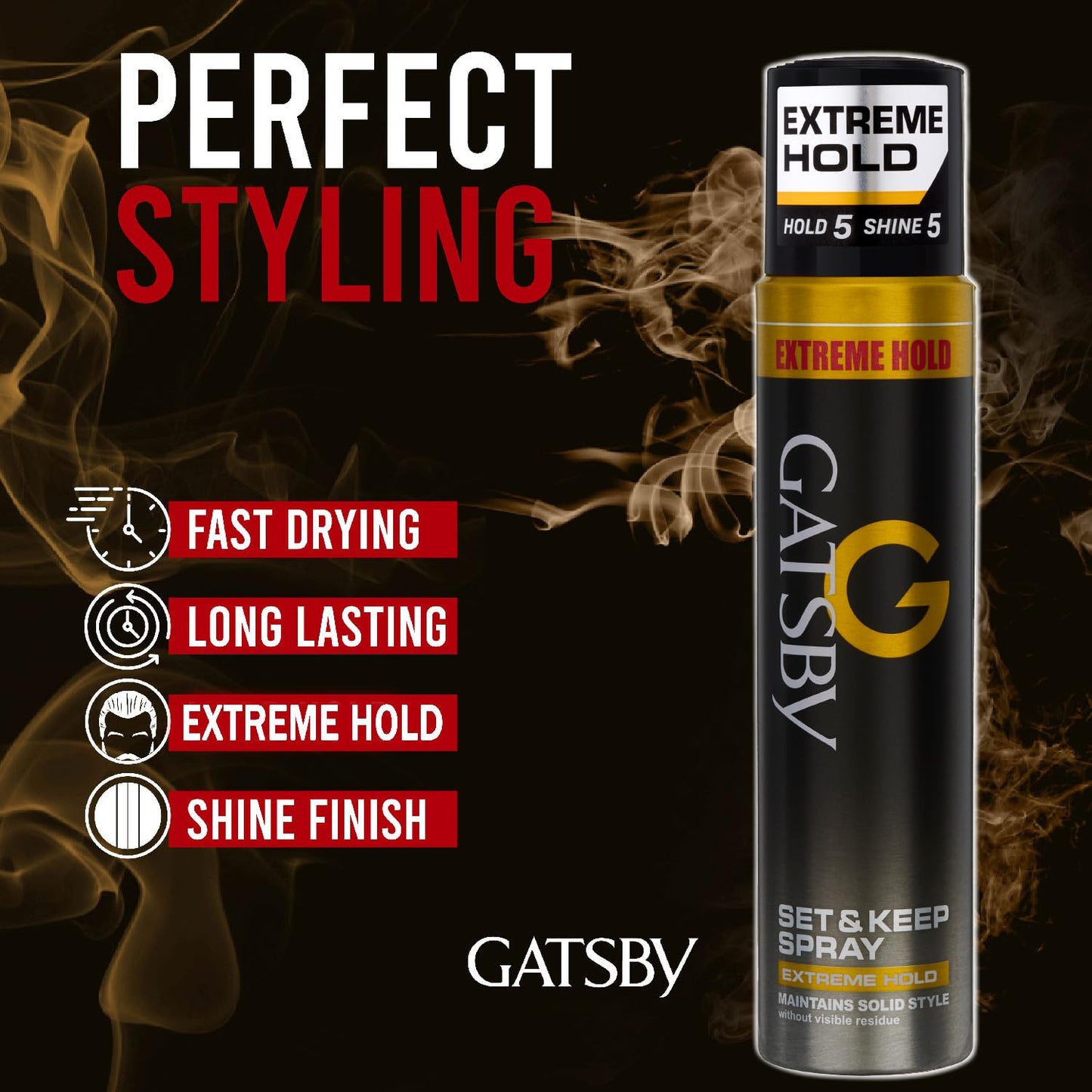 Gatsby Set & Keep Hair Spray - Extreme Hold | Quick Drying, Long Lasting Hold, No Flaking & Natural Shine | Non Sticky & Easy Wash Off | Styling Hair Spray | 250ml