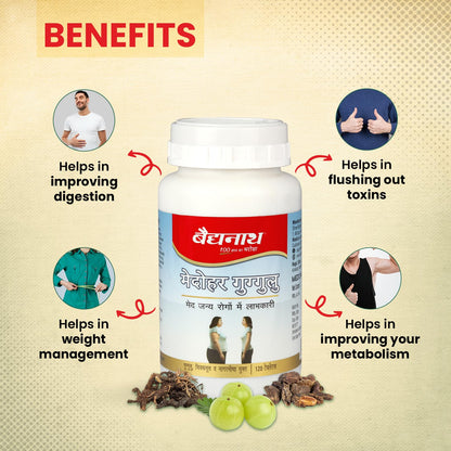 Baidyanath Ayurved Medohar Guggulu Tablets, Enriched with Guggulu, Chitrakmool and Nagarmotha- 120 Tab