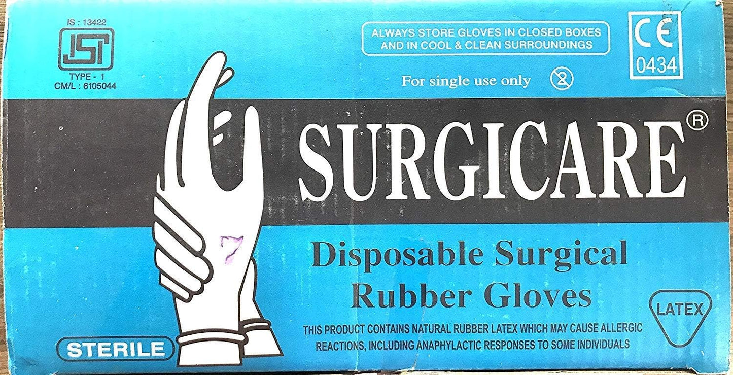 SURGICARE DISPOSABLE SURGICAL RUBBER GLOVES (6.5)
