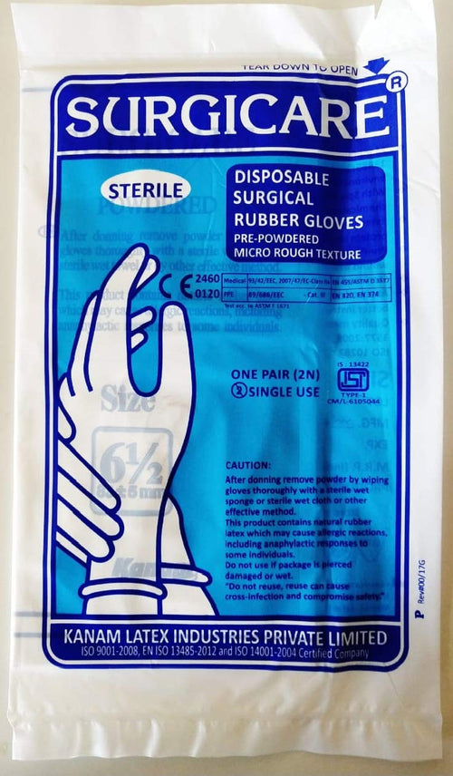 SURGICARE DISPOSABLE SURGICAL RUBBER GLOVES (6.5)