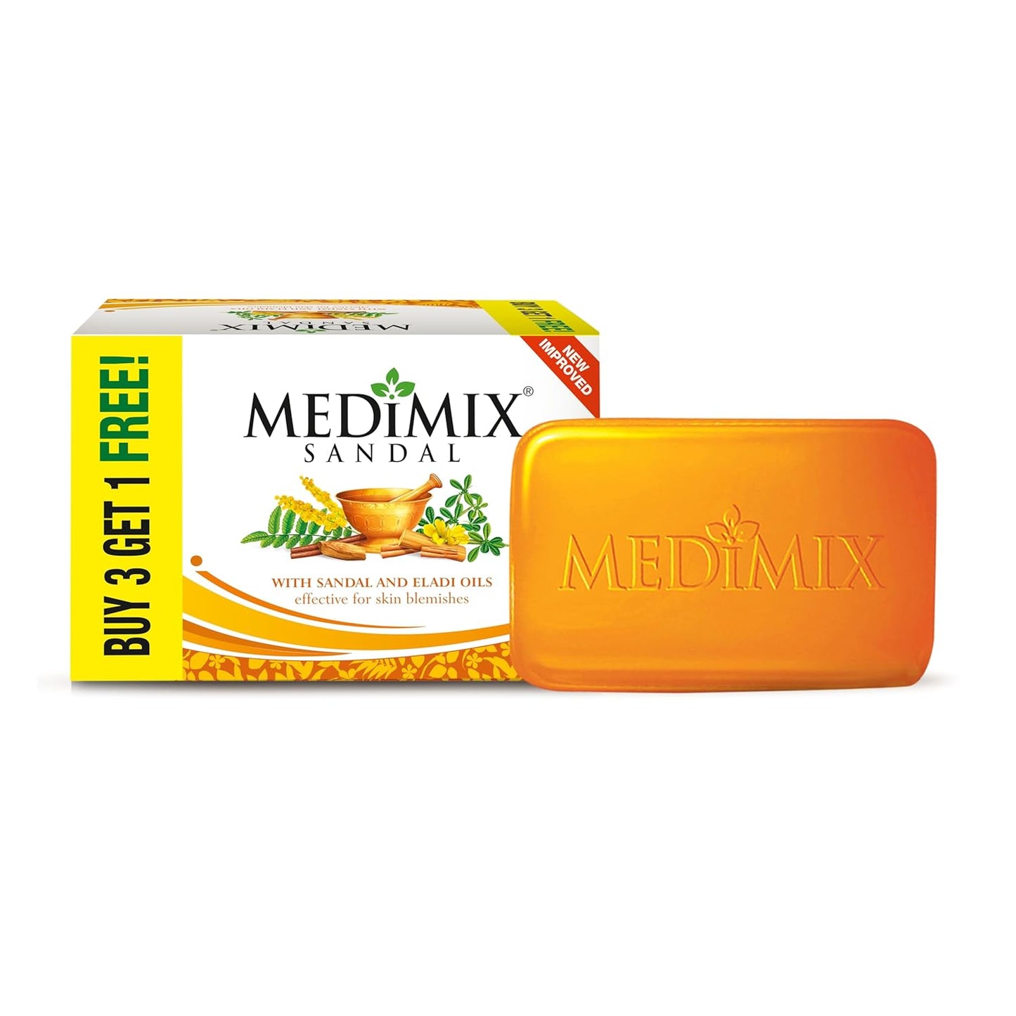 Medimix Sandal Ayurvedic Traditionally Made Bathing Bar Soap 125g (3 + 1 Combo Pack) | Infused with Sandal & Eladi Oil | Effective for Skin Blemish