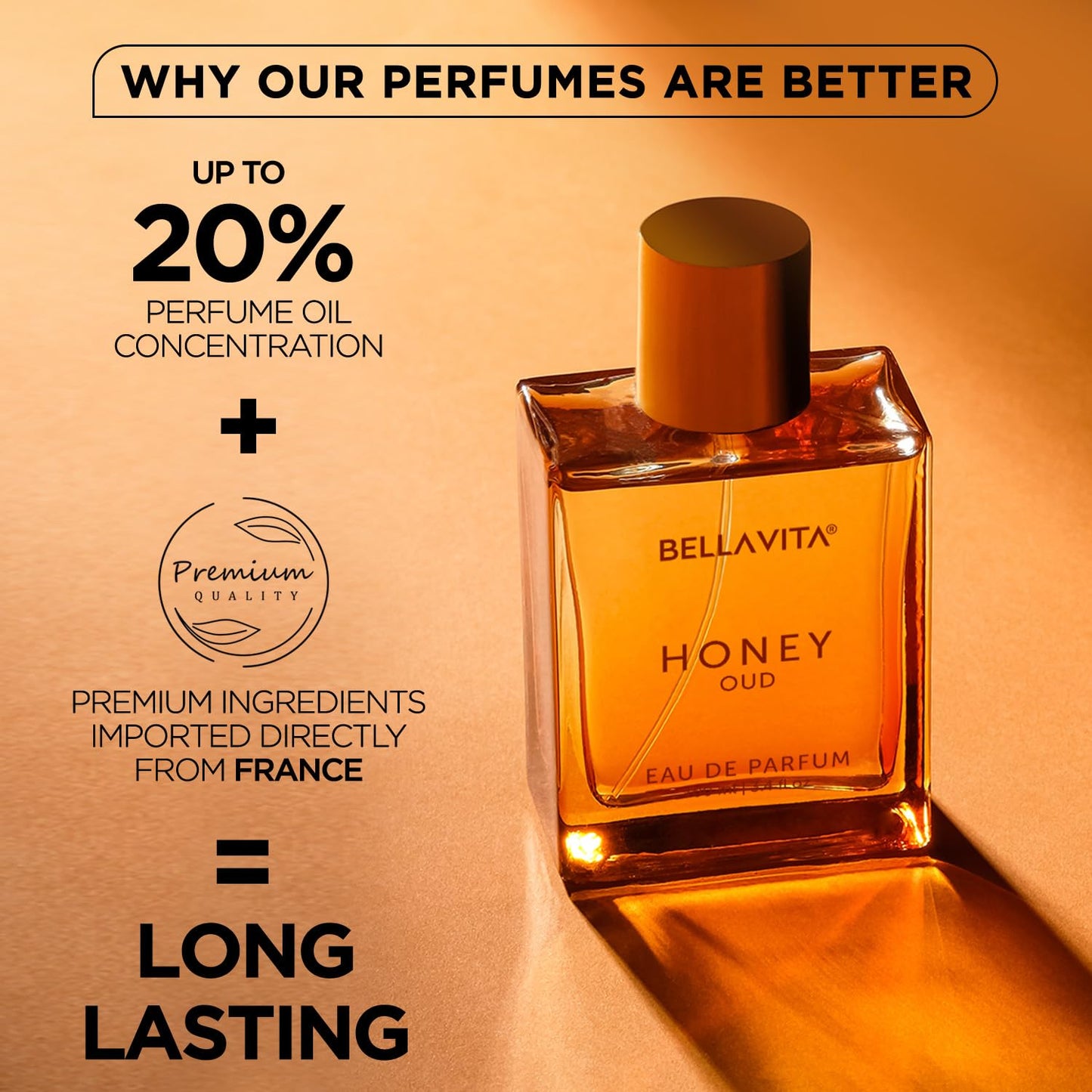Bella Vita Luxury Honey Oud Long Lasting Perfume | Perfume for Man & Woman | EDP 100ml | Bergamot, Patchouli & Vanilla | Sweet, Woody & Spicy Premium Fragrance