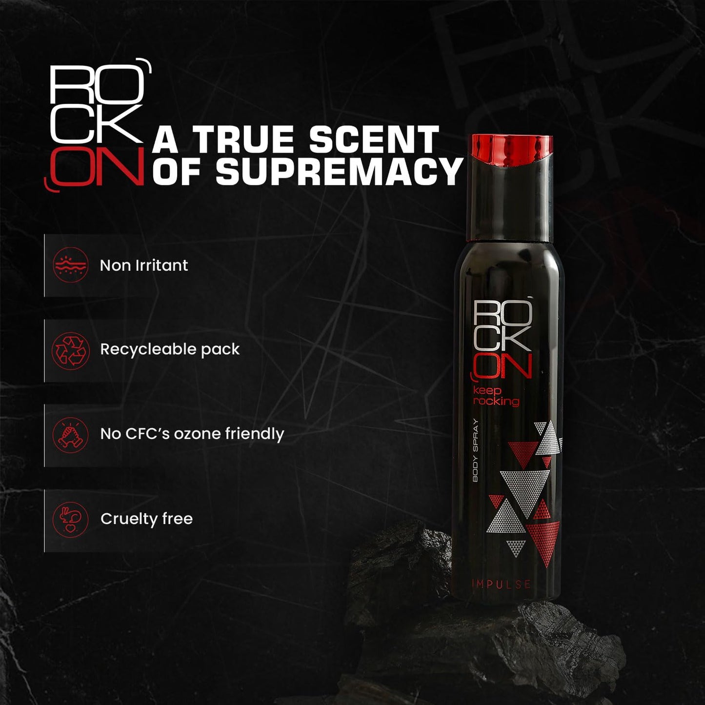 Rock On Impulse Deodorant-150ml| Long-Lasting Fragrance | Unisex Body Spray for Odor Control