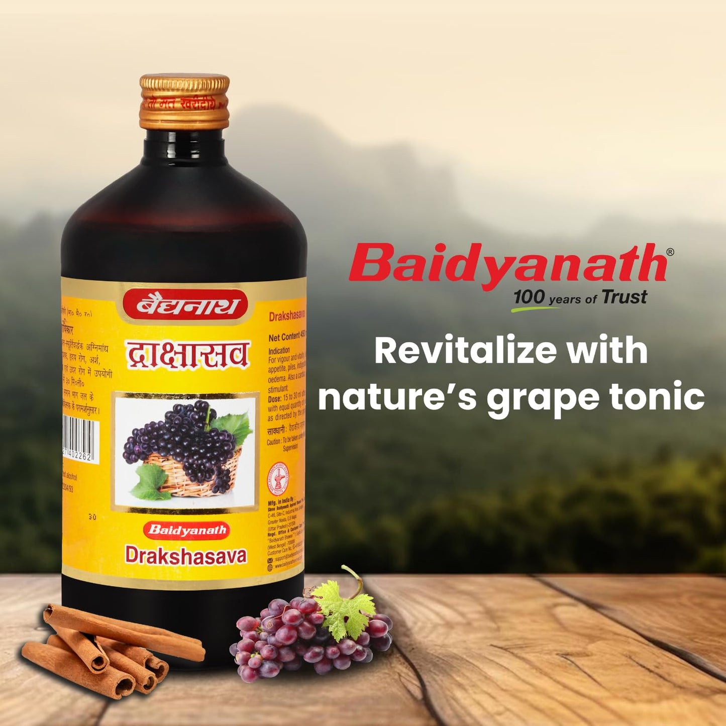 Baidyanath Ayurved Drakshasava 450ml | Helps to Preserve the Strength | Effective Solution for Loss of Appetite, Tiredness, Restlessness